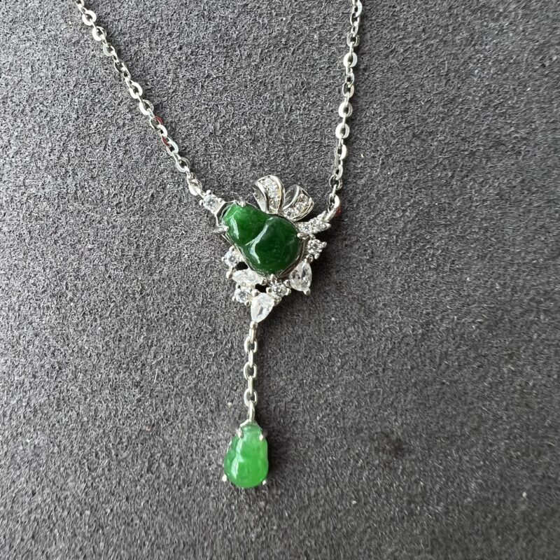 [10x5x2.8mm] Icy Green Jade Necklace Hu Lu, In setting, NHG-8269 | Certified Grade A Jade