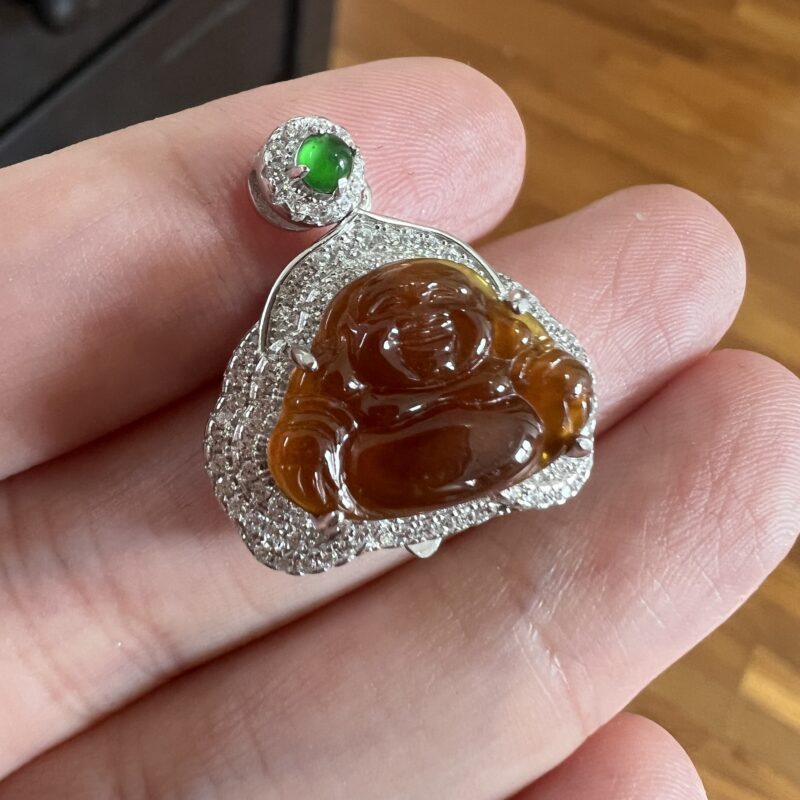 Icy Orange Jade Pendant Buddha, PSO-8287 | Certified Grade A Jade