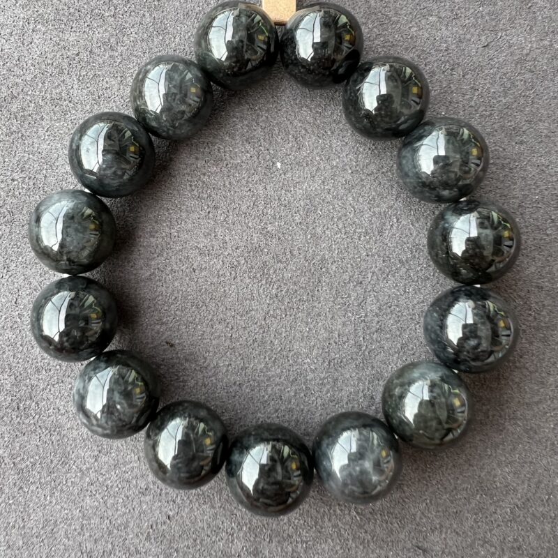 [14mm] Icy Wu Ji / Black Jade Bracelet Beads, Wu Ji, BBW-8665 | Certified Grade A Jade