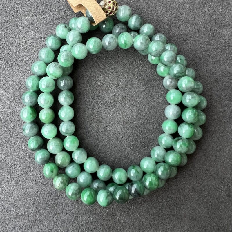 [7mm] Icy Green Jade Necklace Beads, NBG-8670 | Certified Grade A Jade