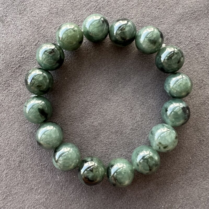 [13mm] Icy Green Jade Bracelet Beads, BBG-9245 | Certified Grade A Jade
