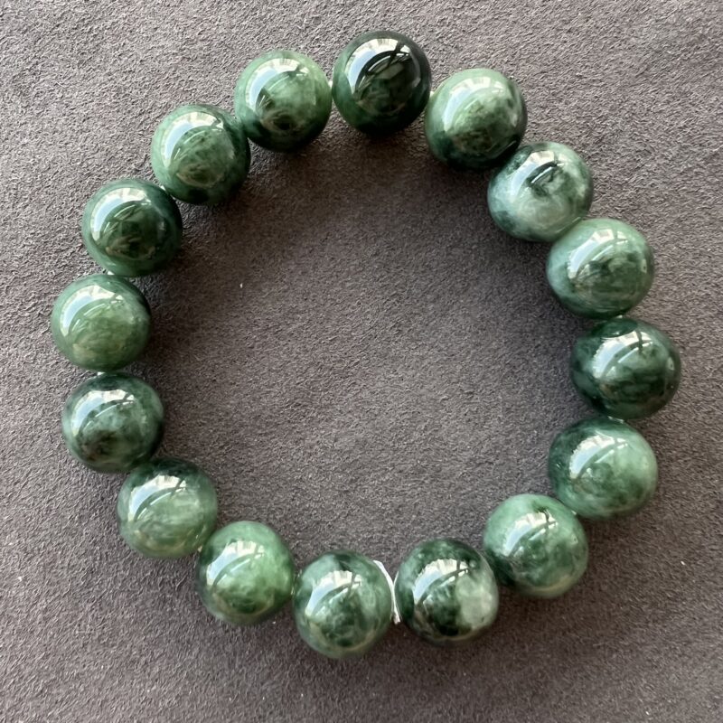 [13mm] Icy Green Jade Bracelet Beads, BBG-9246 | Certified Grade A Jade