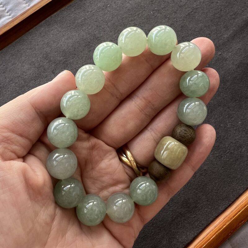[13mm] Icy Green Jade Bracelet Beads, BBG-9250 | Certified Grade A Jade