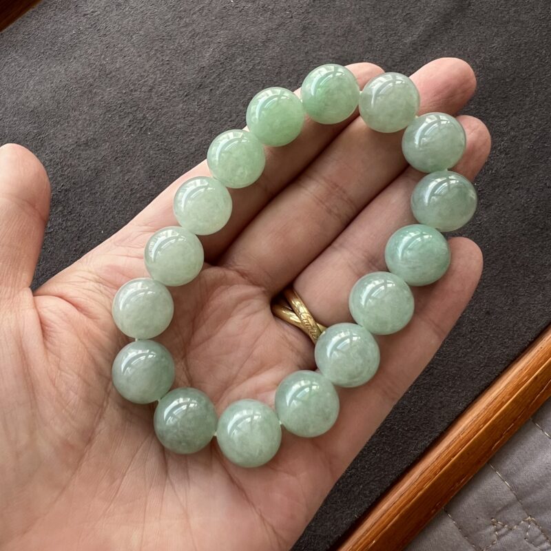 [13mm] Icy Green Jade Bracelet Beads, BBG-9264 | Certified Grade A Jade