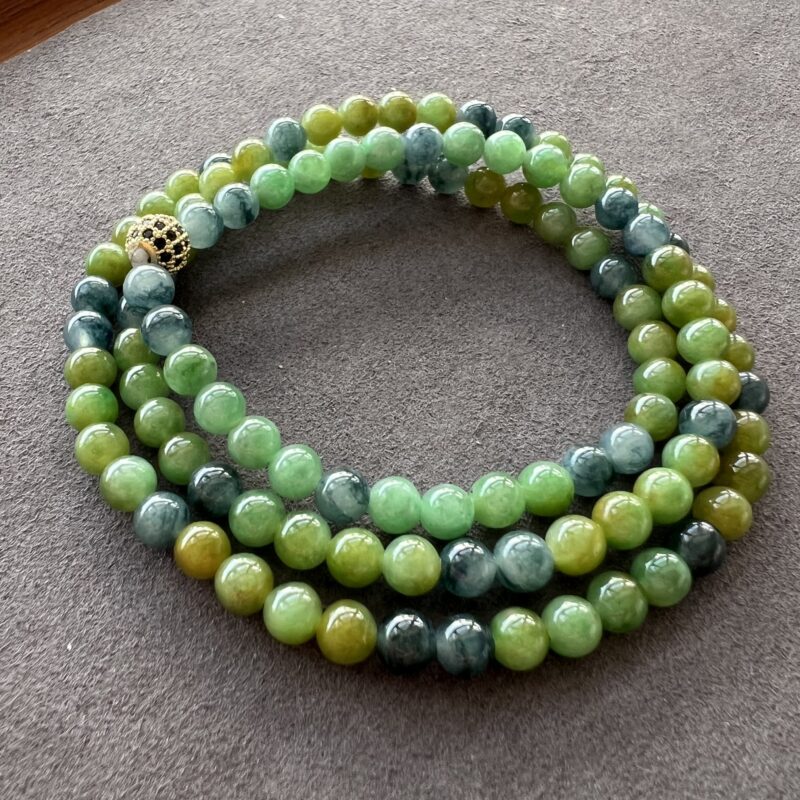 [6mm] Icy Multi-color Jade Necklace Beads, NBM-9284 | Certified Grade A Jade