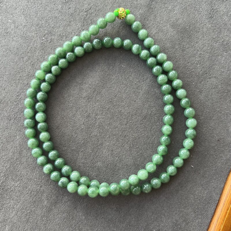 [7mm] Icy Green Jade Necklace Beads, NBG-9285 | Certified Grade A Jade