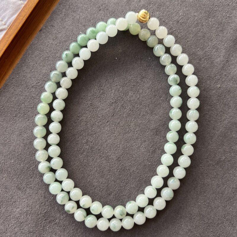 [7mm] Icy Green Jade Necklace Beads, NBG-9292 | Certified Grade A Jade