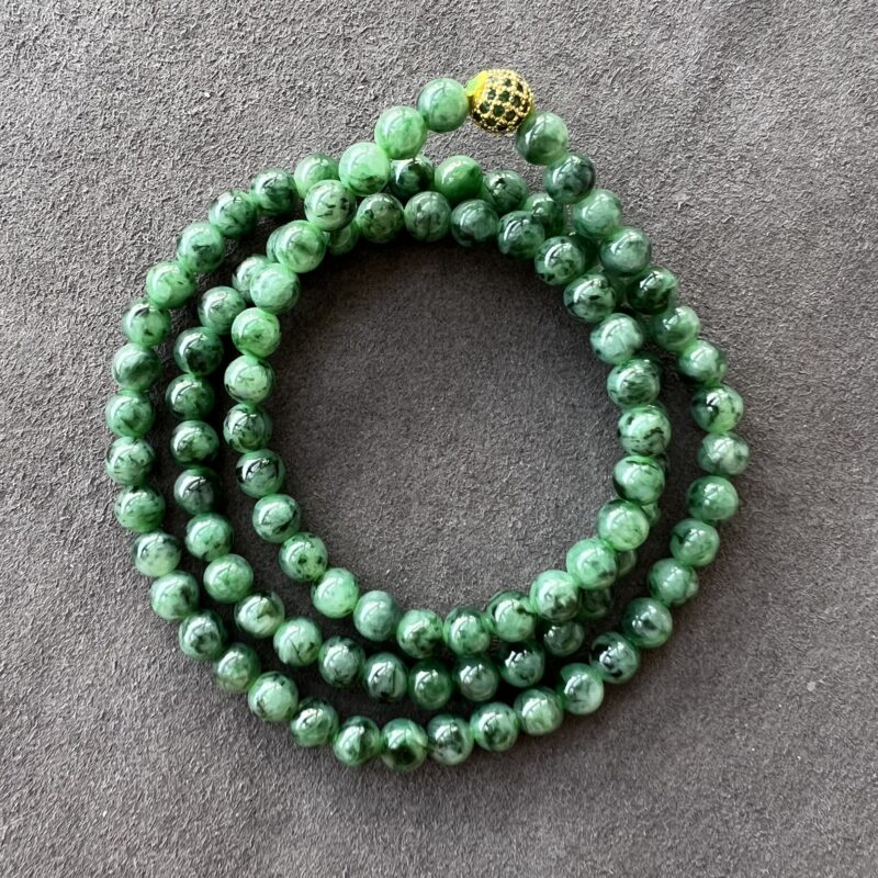 [6mm] Icy Green Jade Necklace Beads, NBG-9295 | Certified Grade A Jade