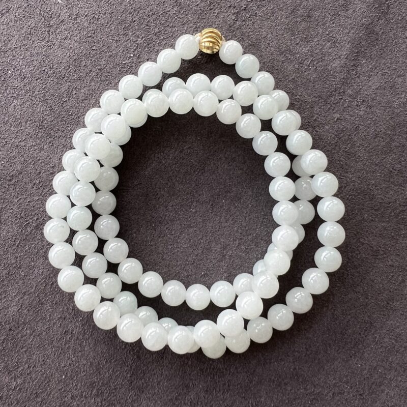 [7mm] Icy Icy White Jade Necklace Beads, NBI-9312 | Certified Grade A Jade
