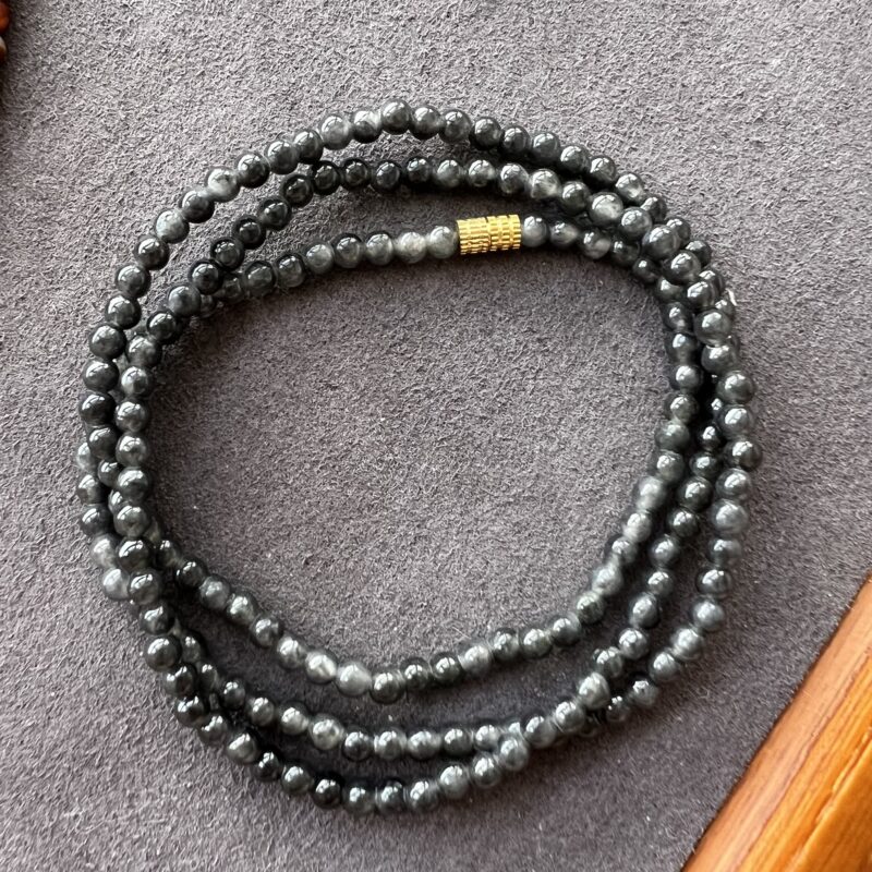 [3mm] Icy Wu Ji / Black Jade Necklace Beads, Wu Ji, NBW-9317 | Certified Grade A Jade