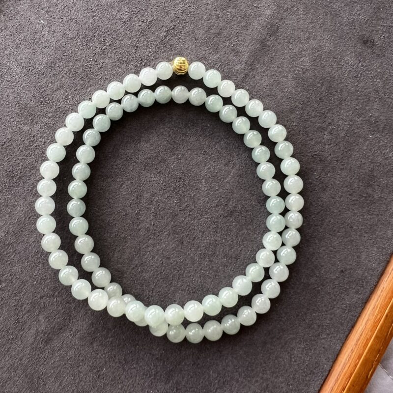 [7mm] Icy Blue Jade Necklace Beads, NBB-9319 | Certified Grade A Jade