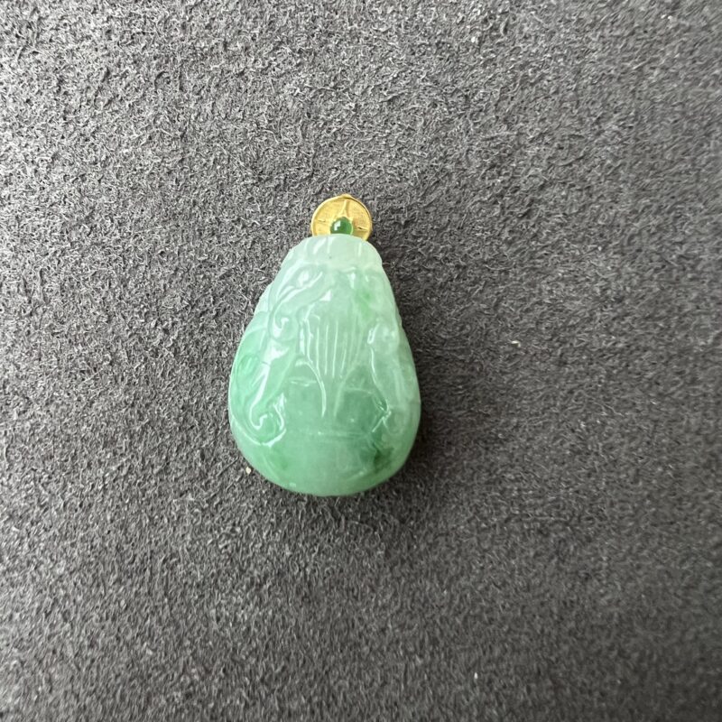 Icy Green Jade Pendant 18K Gold, Dragon Turtle, PHG-9852 | Certified Grade A Jade