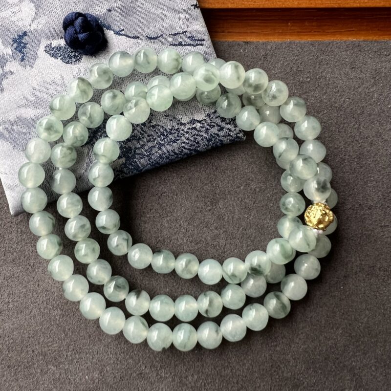 [7mm] Glassy Green Jade Necklace Beads, NBG-9880 | Certified Grade A Jade