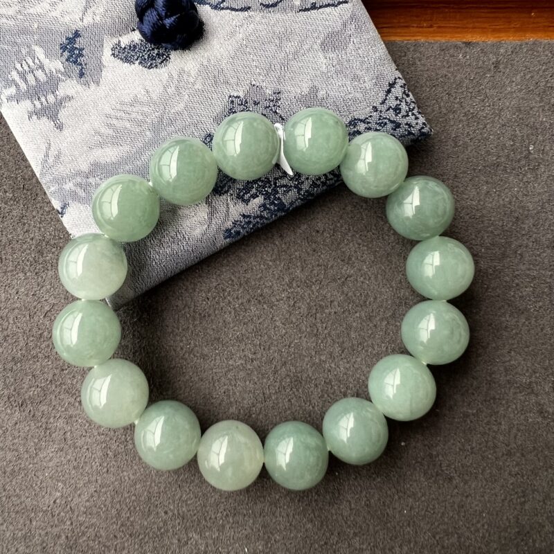 [12mm] Icy Green Jade Bracelet Beads, BBG-9881 | Certified Grade A Jade