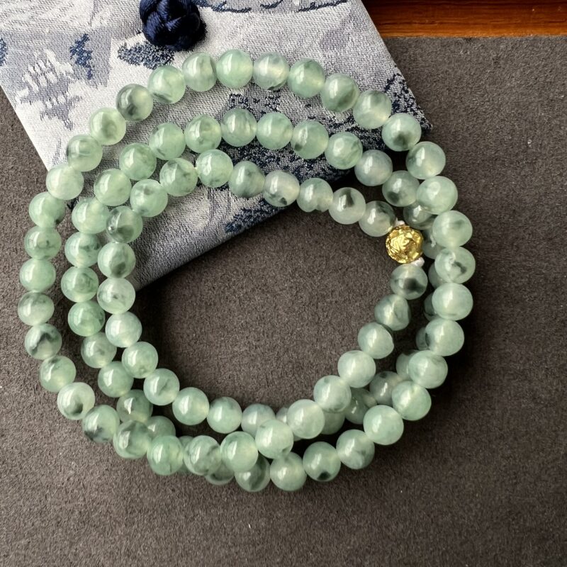 [7mm] Glassy Green Jade Necklace Beads, NBG-9882 | Certified Grade A Jade