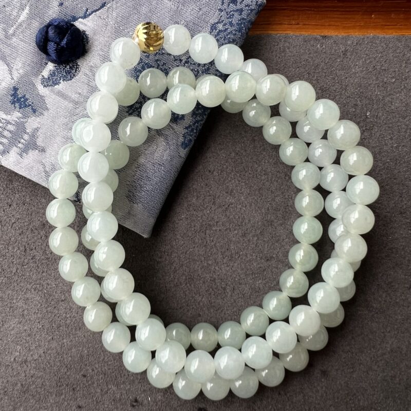 [7mm] Icy Icy White Jade Necklace Beads, NBI-9883 | Certified Grade A Jade