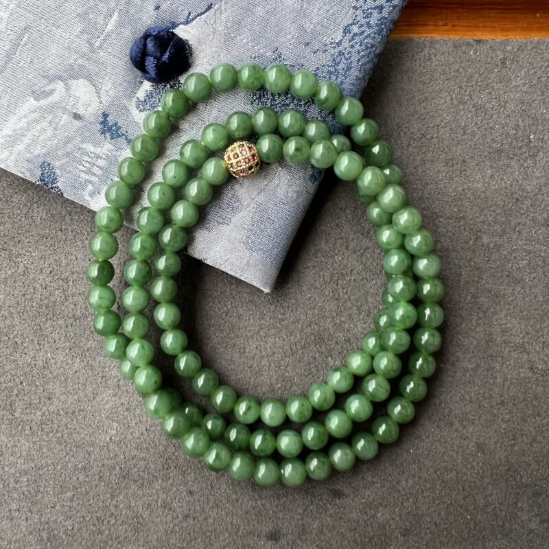 [6mm] Icy Green Jade Necklace Beads, NBG-9884 | Certified Grade A Jade