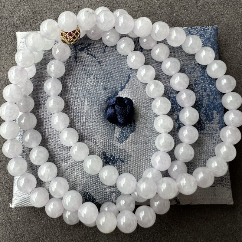 [7mm] Icy Lavender Jade Necklace Beads, NBL-9892 | Certified Grade A Jade