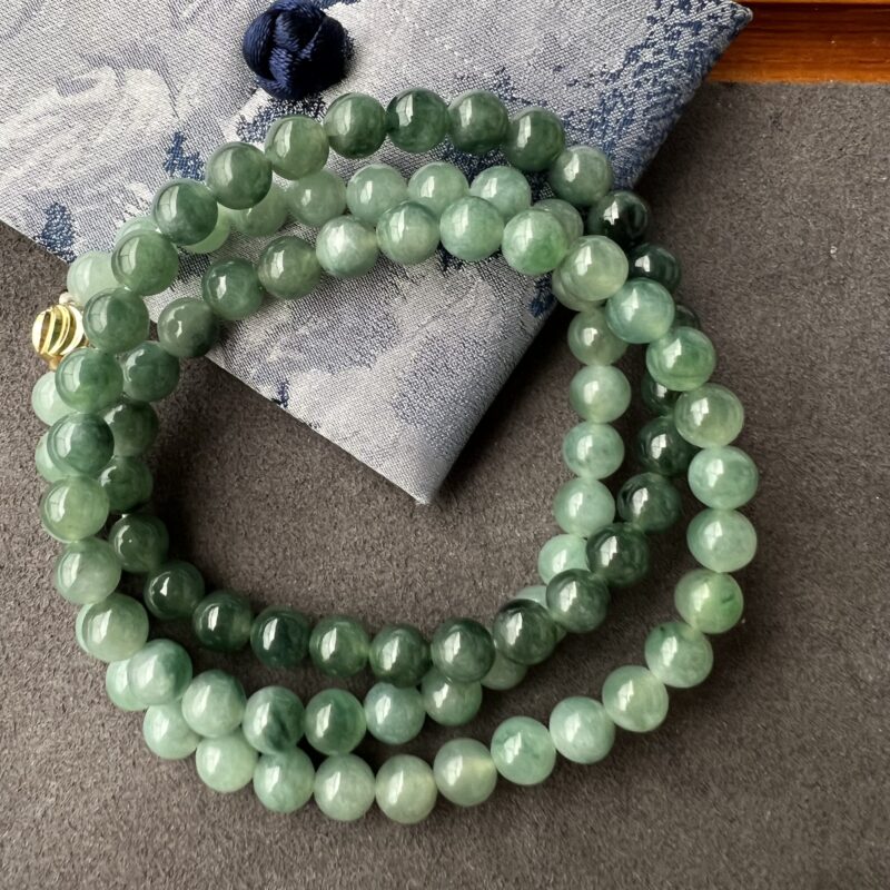 [7mm] Icy Blue Jade Necklace Beads, NBB-9895 | Certified Grade A Jade
