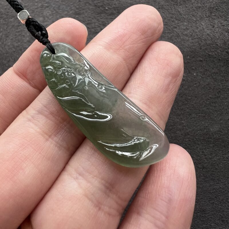 Icy Blue Jade Pendant Lotus and Fish, PHB-9916 | Certified Grade A Jade