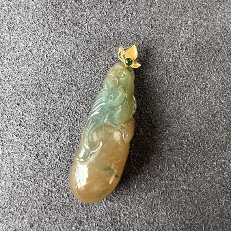 Icy Orange Jade Pendant 18K Gold, Hand-carving Stone, PHO-0766 | Certified Grade A Jade
