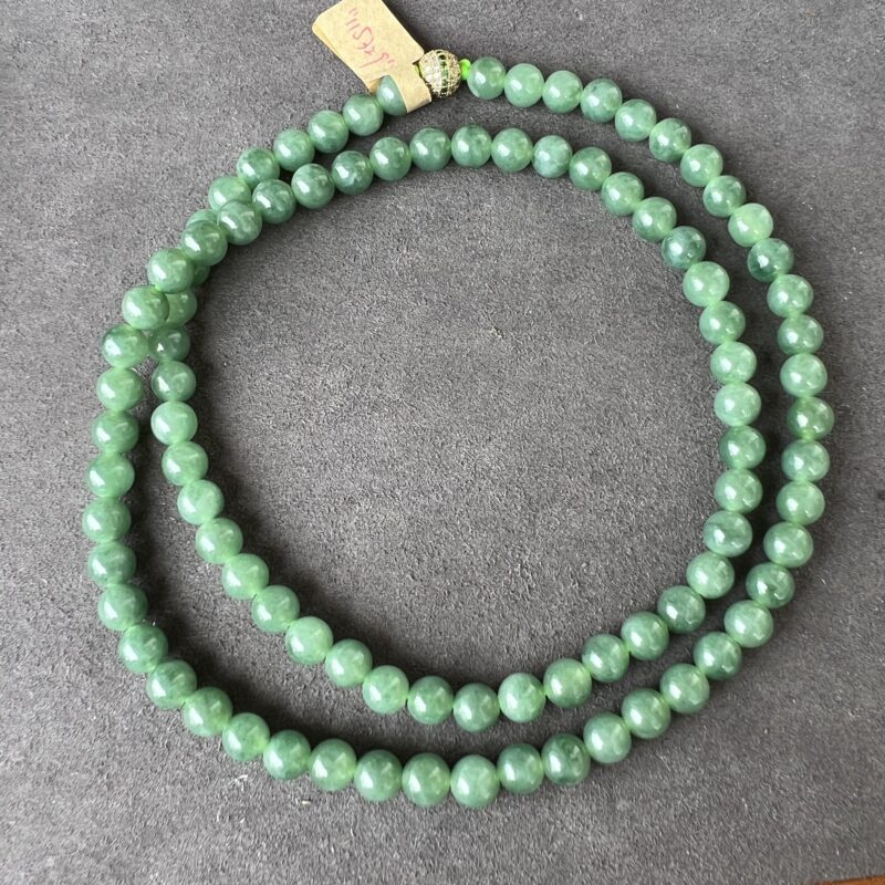 [7mm] Icy Green Jade Necklace Beads, NBG-0809 | Certified Grade A Jade