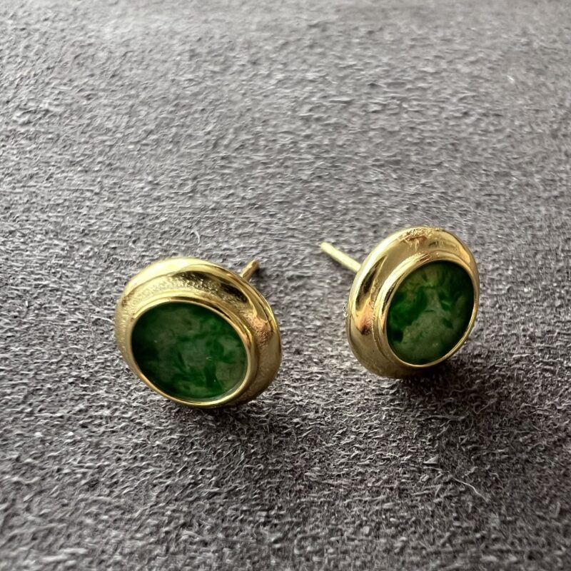 [8x8x-mm] Icy Green Jade Earring In setting, ERG-1291 | Certified Grade A Jade