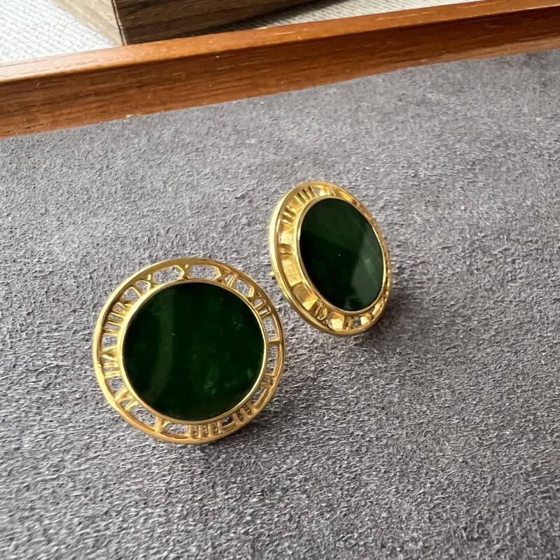 [13.7x13.7x-mm] Icy Green Jade Earring In setting, ERG-1293 | Certified Grade A Jade