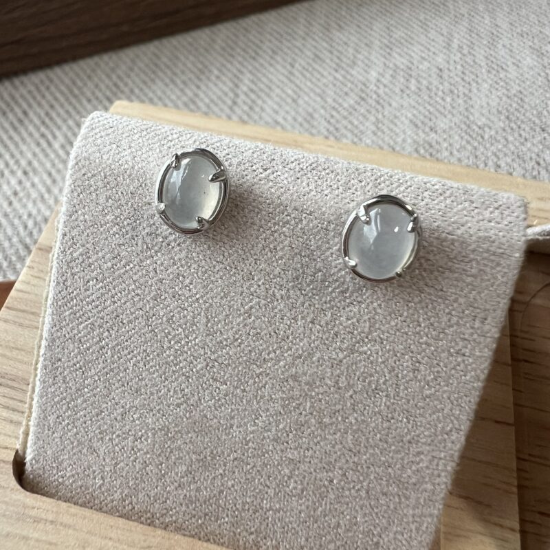 [6.2x6.2x-mm] Glutinous Icy Icy White Jade Earring In setting, EOI-1296 | Certified Grade A Jade