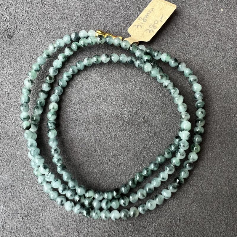 [3mm] Icy Blue Jade Necklace Beads, NBB-1333 | Certified Grade A Jade