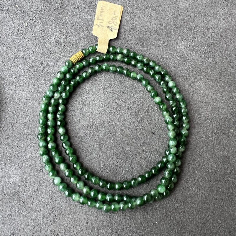 [3mm] Icy Green Jade Necklace Beads, NBG-1335 | Certified Grade A Jade