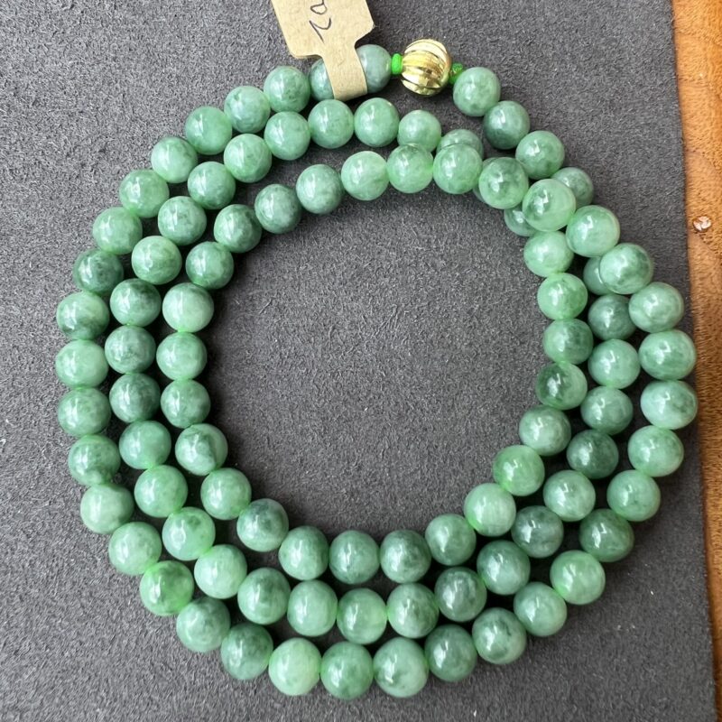 [7mm] Icy Green Jade Necklace Beads, NBG-1342 | Certified Grade A Jade