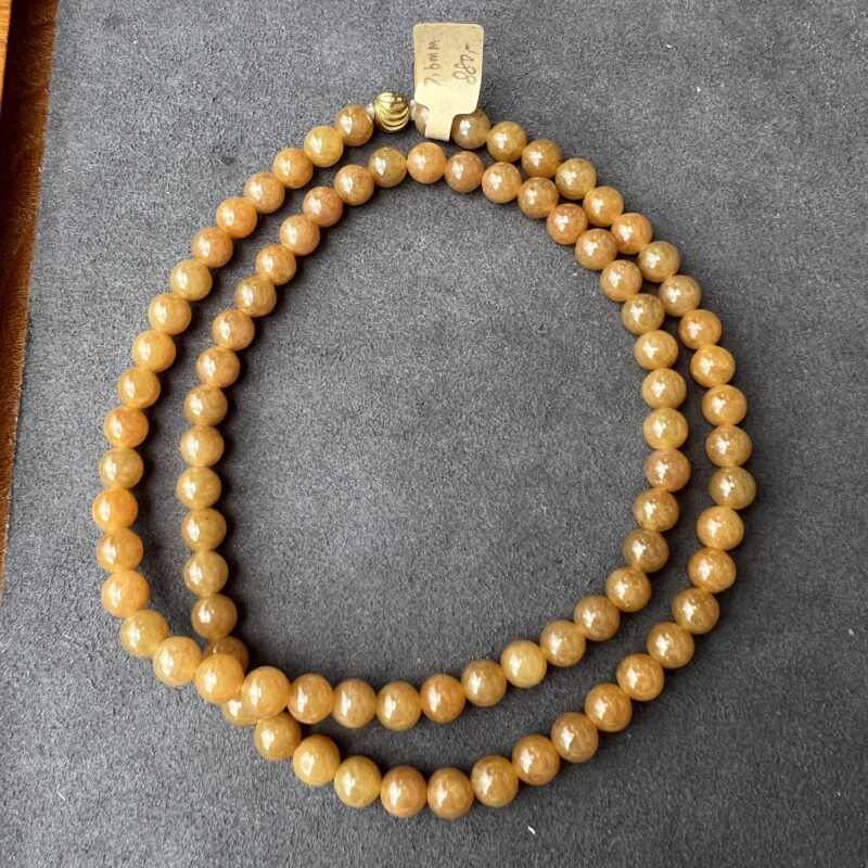 [7mm] Icy Yellow Jade Necklace Beads, NBY-1345 | Certified Grade A Jade
