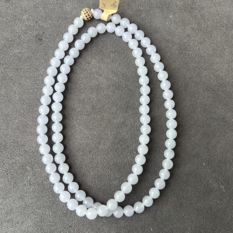 [7mm] Icy Lavender Jade Necklace Beads, NBL-1349 | Certified Grade A Jade