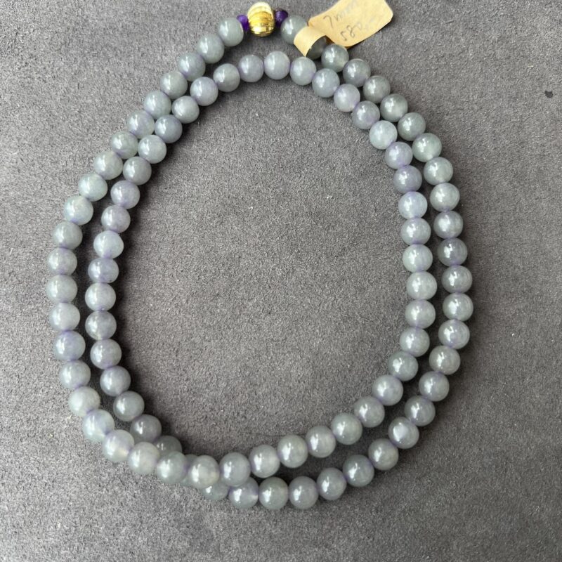 [7mm] Icy Lavender Jade Necklace Beads, NBL-1350 | Certified Grade A Jade