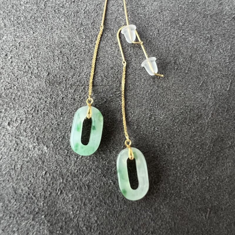 [11x8.5x4mm] Icy Green Jade Earring 18K Gold, ESG-1404 | Certified Grade A Jade