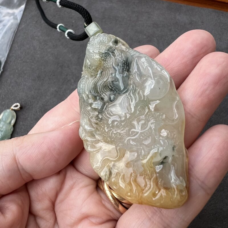 Icy Multi-color Jade Pendant Hand-carving Stone, PHM-2817 | Certified Grade A Jade