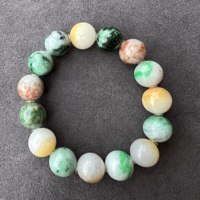 [13mm] Icy Multi-color Jade Bracelet Beads, BBM-2824 | Certified Grade A Jade