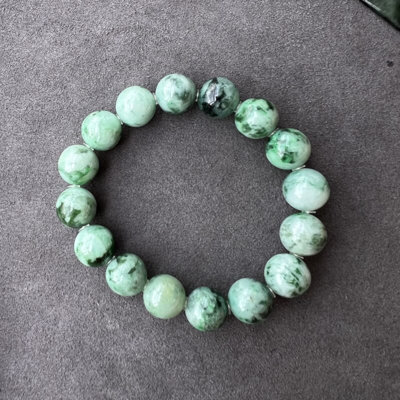 [13mm] Icy Green Jade Bracelet Beads, BBG-2825 | Certified Grade A Jade