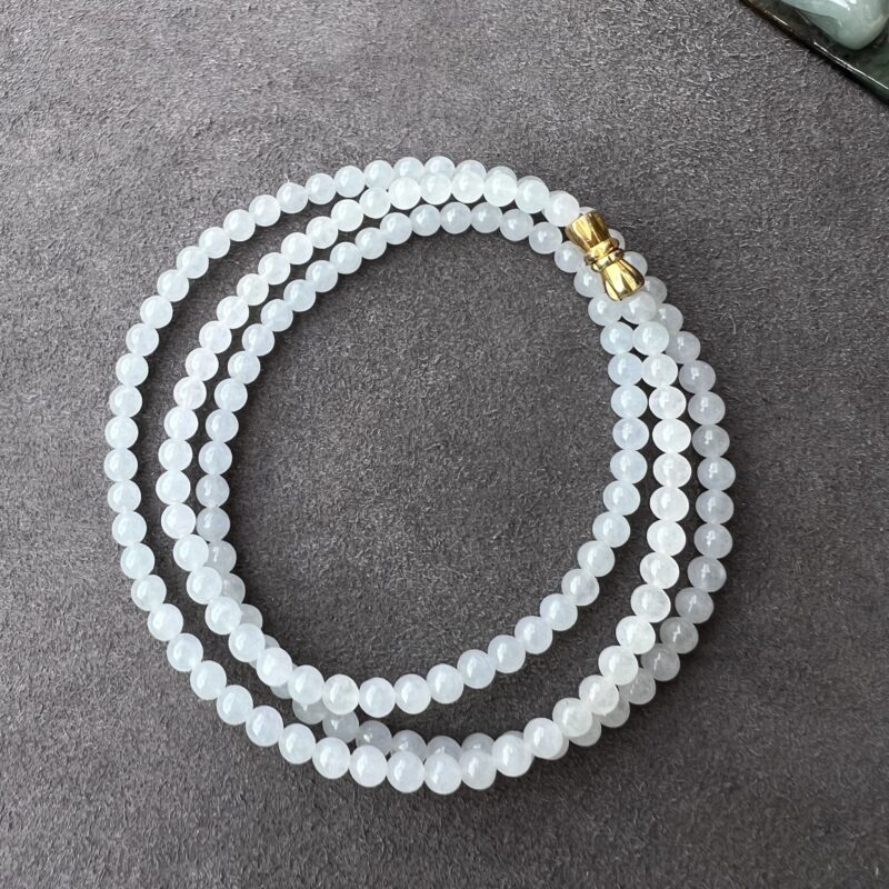 [4mm] Icy Icy White Jade Necklace Beads, NBI-2828 | Certified Grade A Jade