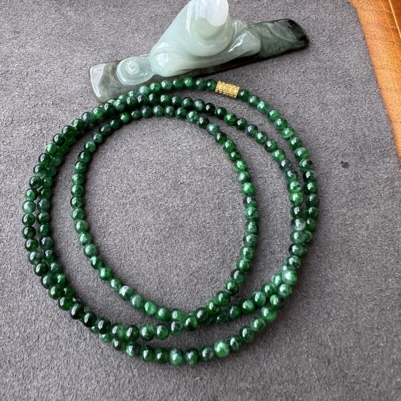 [4mm] Glassy Green Jade Necklace Beads, NBG-2829 | Certified Grade A Jade