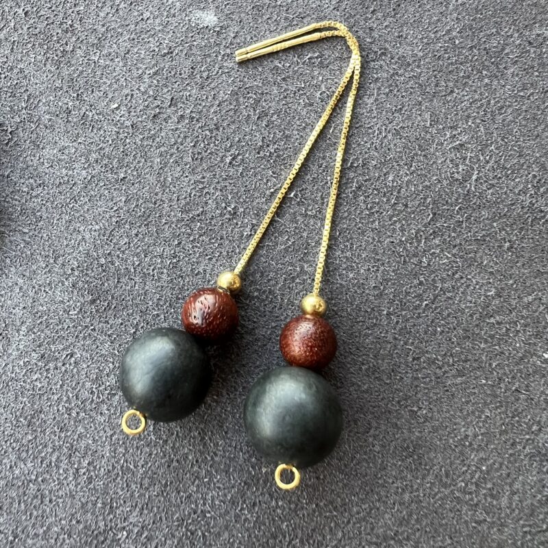 [28x28x-mm] Icy Wu Ji / Black Jade Earring In setting, ERW-2860 | Certified Grade A Jade