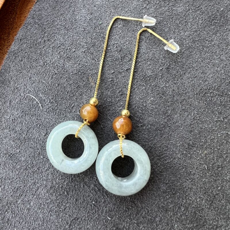 [31x31x-mm] Icy Multi-color Jade Earring In setting, ECM-2863 | Certified Grade A Jade