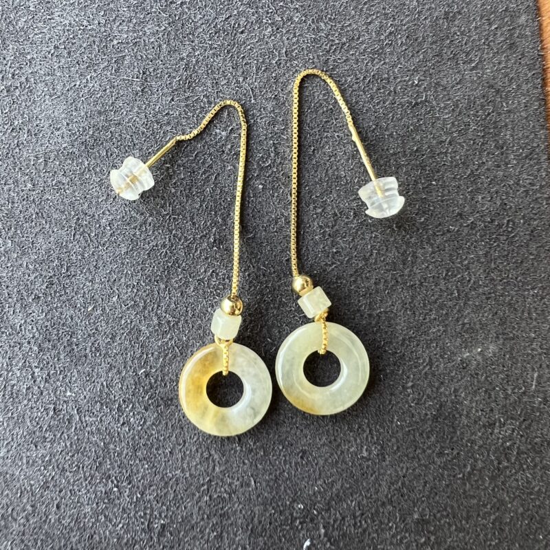 [33x33x-mm] Icy Yellow Jade Earring In setting, ECY-2865 | Certified Grade A Jade