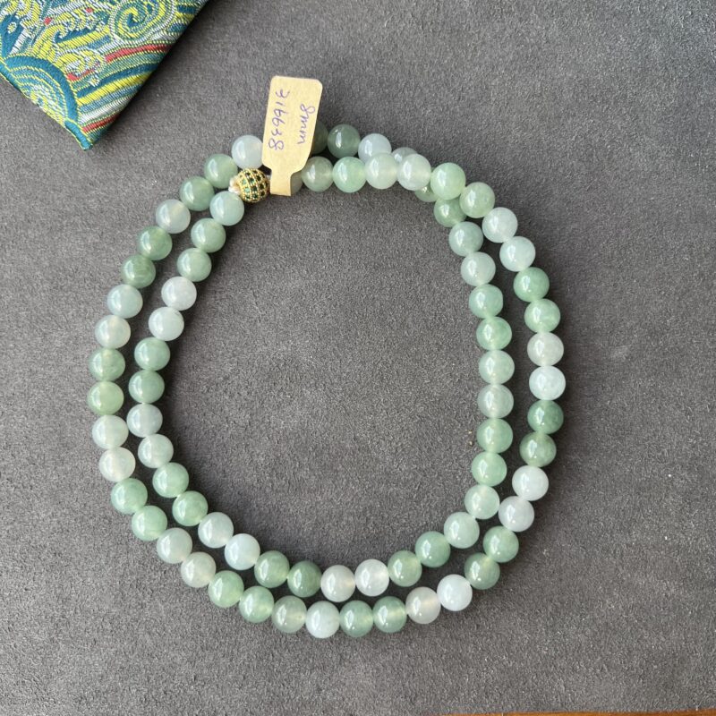 [8mm] Icy Green Jade Necklace Beads, NBG-2911 | Certified Grade A Jade