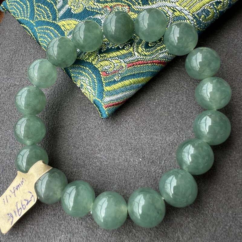 [11mm] Icy Green Jade Bracelet Beads, BBG-2915 | Certified Grade A Jade