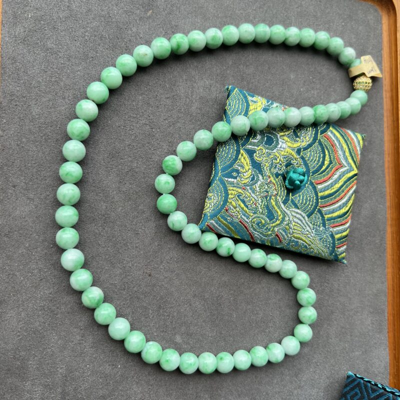 [9mm] Icy Green Jade Necklace Beads, NBG-2916 | Certified Grade A Jade