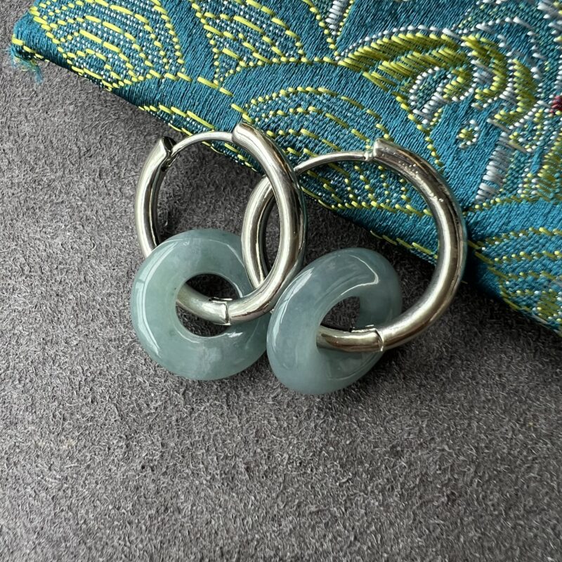 [10x10x-mm] Icy Blue Jade Earring In setting, ECB-2944 | Certified Grade A Jade