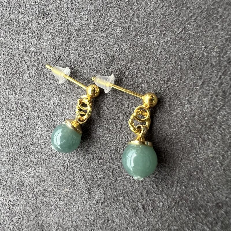 [6x6x-mm] Glutinous Icy Blue Jade Earring In setting, EBB-2945 | Certified Grade A Jade