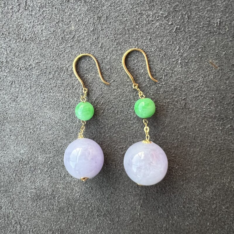 [11.8x11.8x5.8mm] Icy Green Jade Earring 18K Gold, ERG-3141 | Certified Grade A Jade